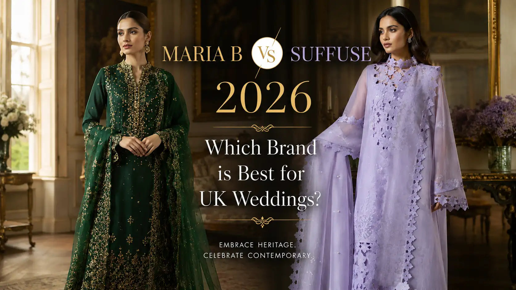 Maria B emerald chiffon vs Suffuse pastel organza luxury suits 2026 UK wedding fashion guide