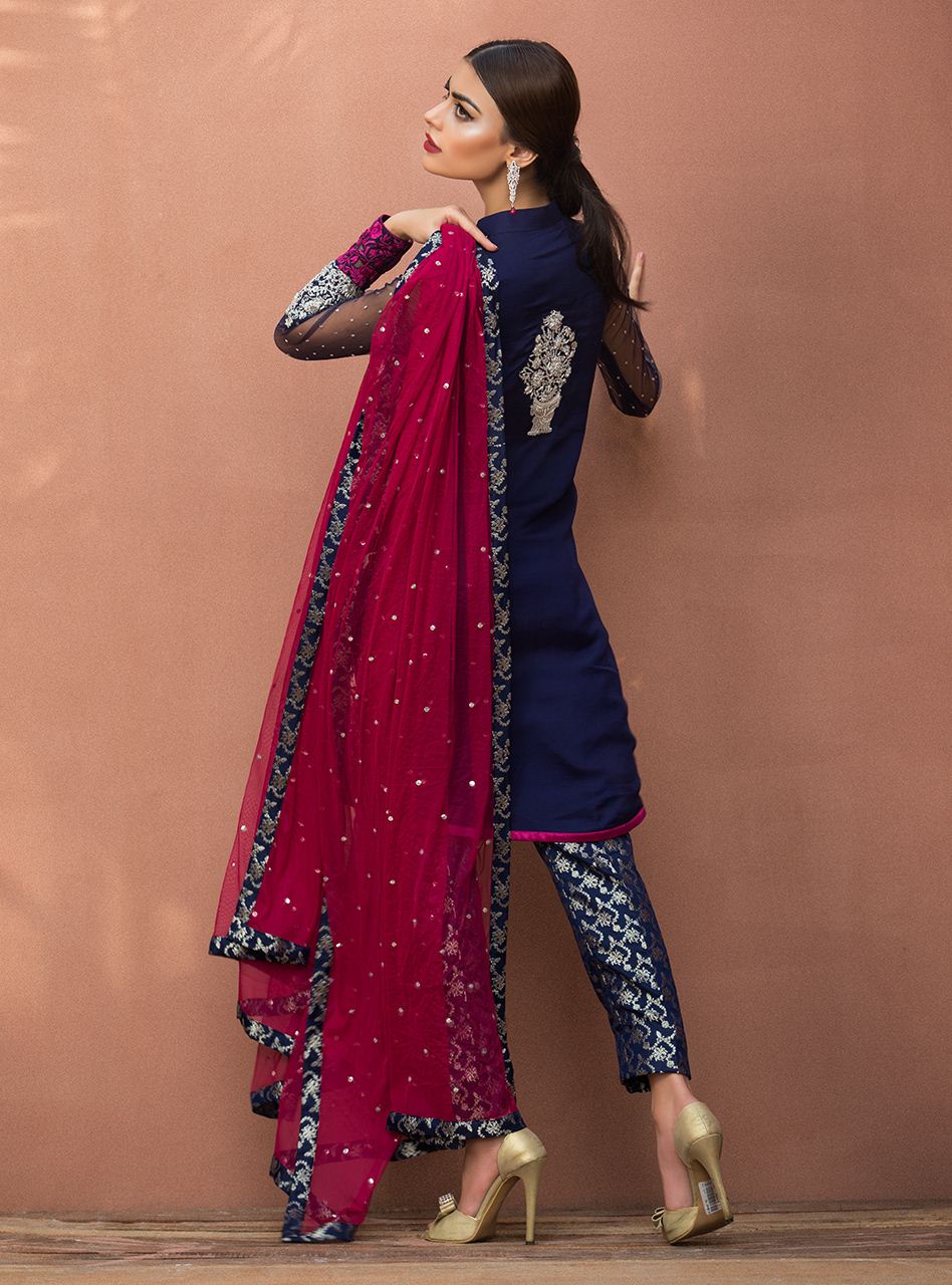 Zainab Chottani | Semi Formals | NAVY BLUE FLORAL DRESS by Zainab Chottani - Designer Dress - Type: Formal - Available at Libayah - 100% Original