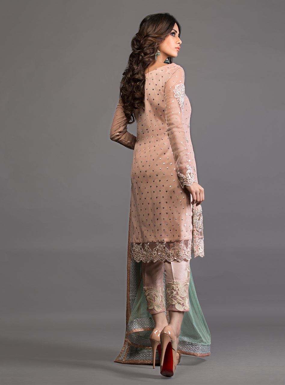 Zainab Chottani | Semi Formals | SALMON PINK AND PISTACHIO GREEN EMBELLISHED OUTFIT by Zainab Chottani - Designer Dress - Type: Ladies Clothes - Available at Libayah - 100% Original