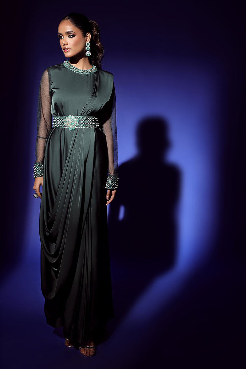 Wardha Saleem | Luxury Pret Fusion Wear | ZEPHYR SAREE DRAPE WITH BELT (2PC) by Wardha Saleem - Designer Dress - Type: Ladies Clothes - Available at Libayah - 100% Original