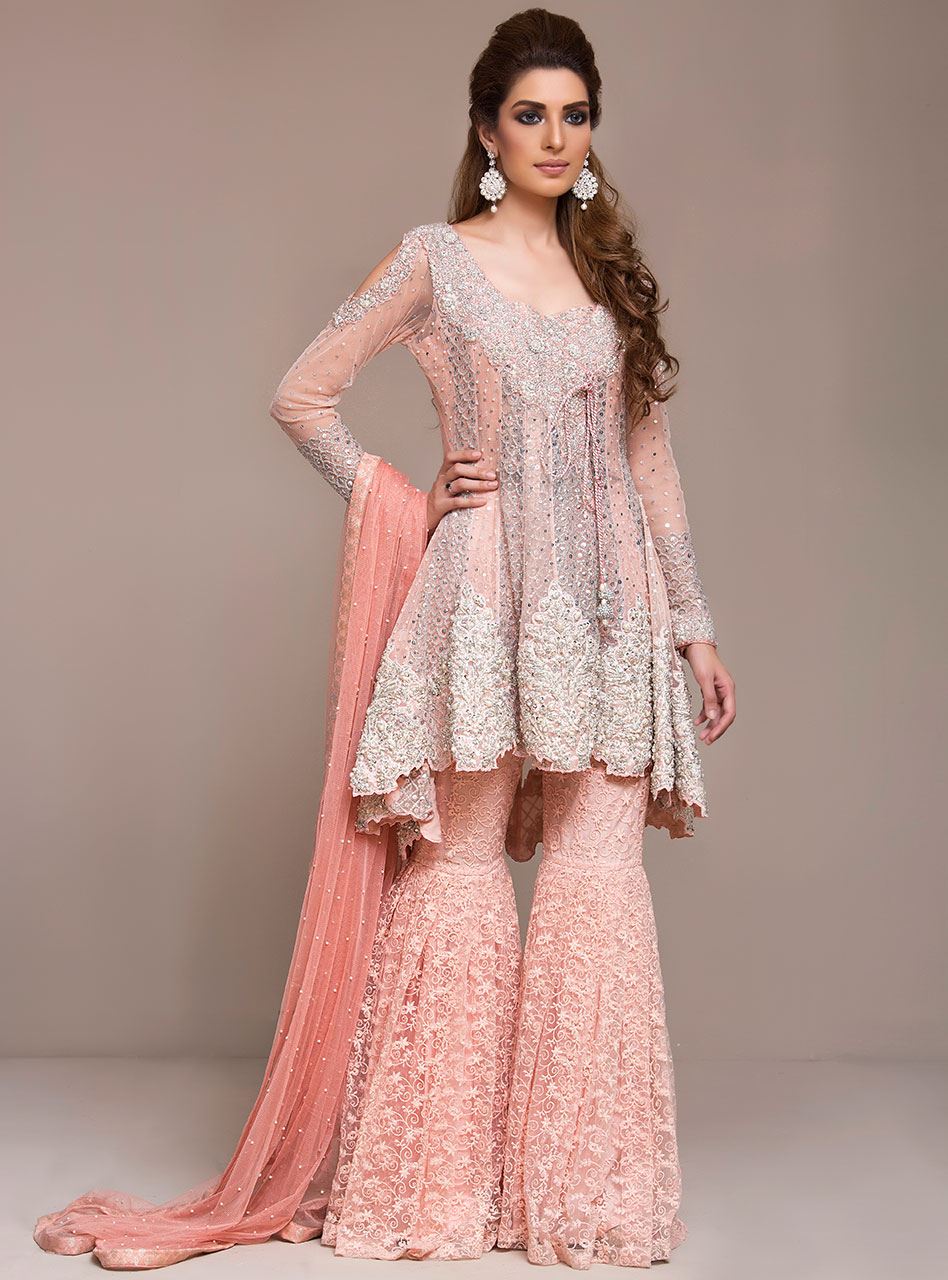 Zainab Chottani | Semi Formals | PEACHY PINK ANGARKHA by Zainab Chottani - Designer Dress - Type: Ladies Clothes - Available at Libayah - 100% Original