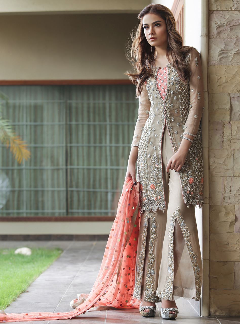 Zainab Chottani | Semi Formals | BEIGE AND CORAL by Zainab Chottani - Designer Dress - Type: Ladies Clothes - Available at Libayah - 100% Original