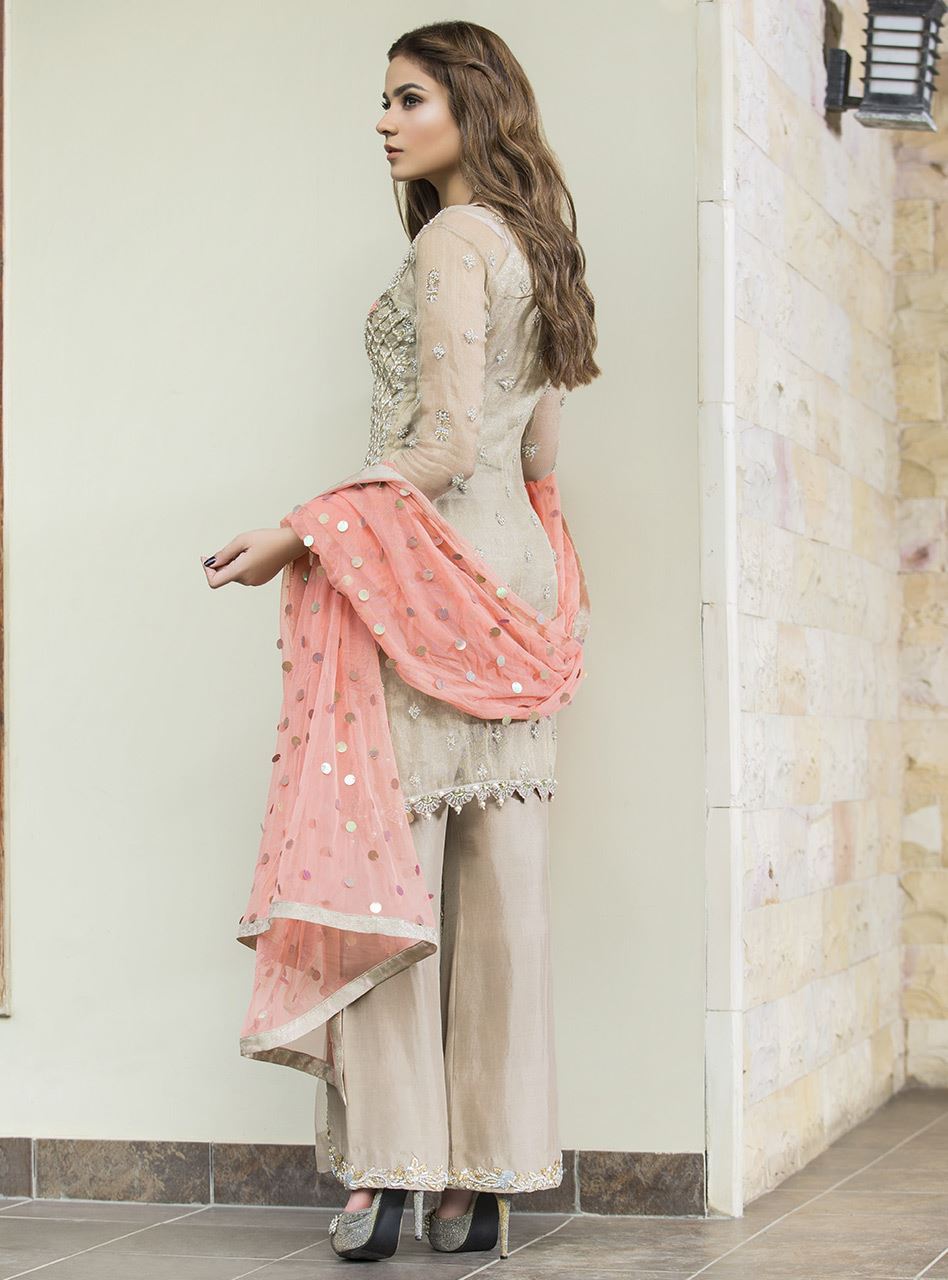 Zainab Chottani | Semi Formals | BEIGE AND CORAL by Zainab Chottani - Designer Dress - Type: Ladies Clothes - Available at Libayah - 100% Original