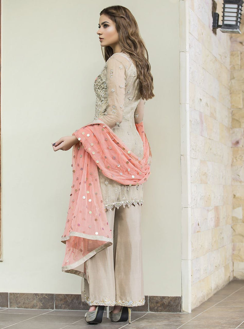Zainab Chottani | Semi Formals | BEIGE AND CORAL by Zainab Chottani - Designer Dress - Type: Ladies Clothes - Available at Libayah - 100% Original