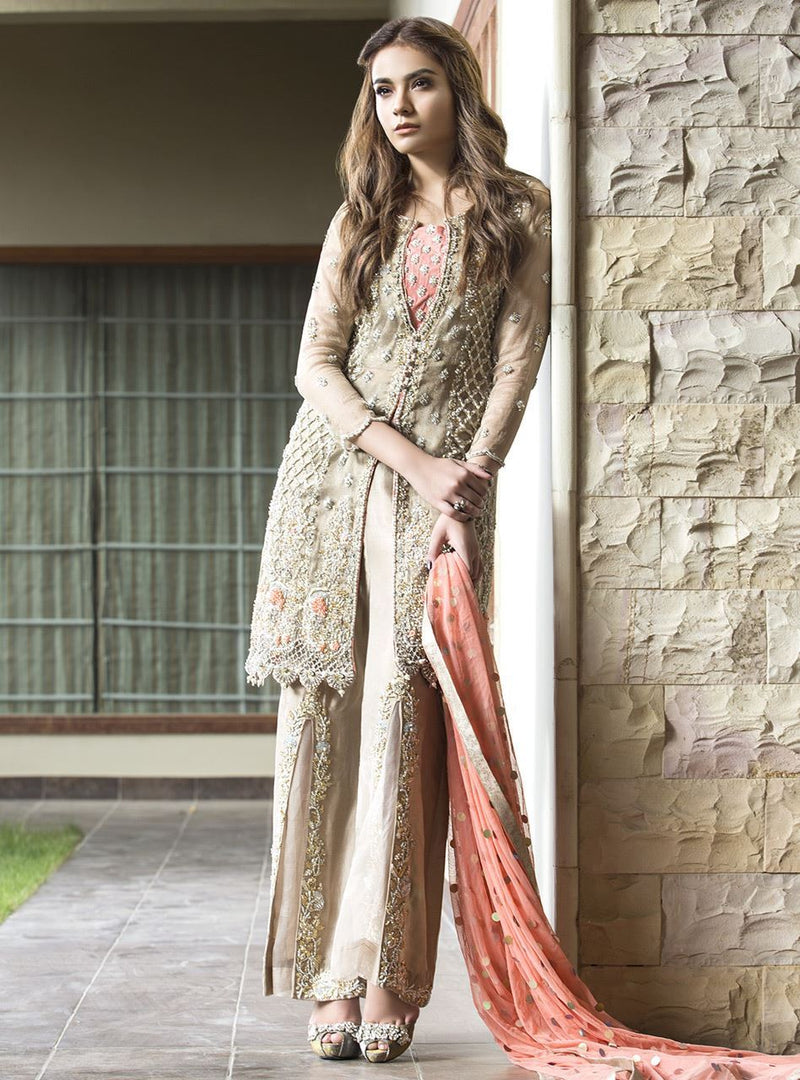 Zainab Chottani | Semi Formals | BEIGE AND CORAL by Zainab Chottani - Designer Dress - Type: Ladies Clothes - Available at Libayah - 100% Original