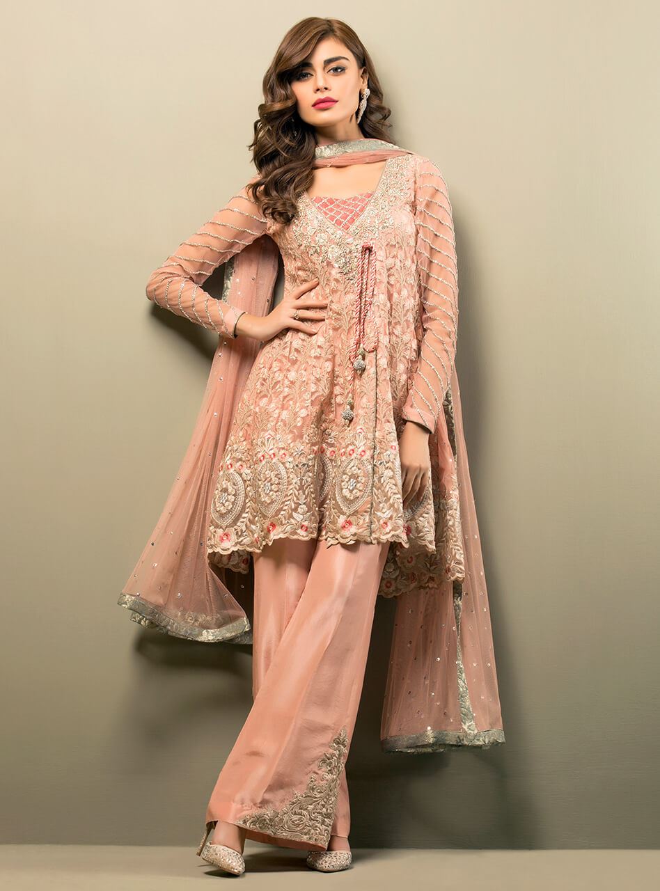Zainab Chottani | Semi Formals | SALMON PINK ANGRAKHA by Zainab Chottani - Designer Dress - Type: Ladies Clothes - Available at Libayah - 100% Original