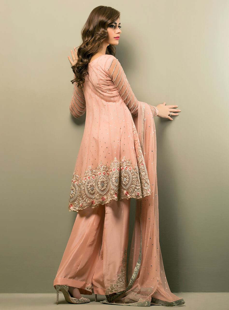 Zainab Chottani | Semi Formals | SALMON PINK ANGRAKHA by Zainab Chottani - Designer Dress - Type: Ladies Clothes - Available at Libayah - 100% Original