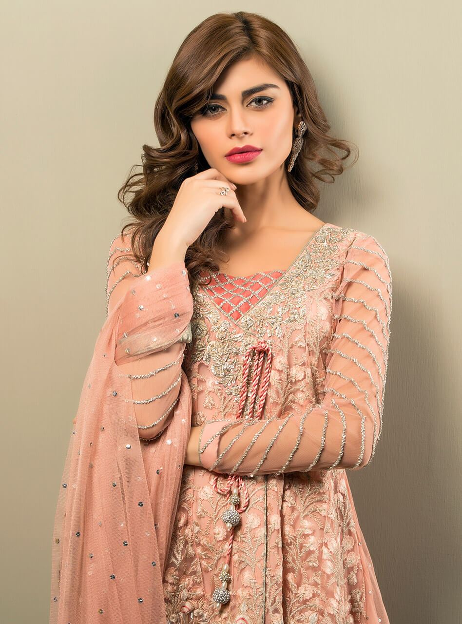 Zainab Chottani | Semi Formals | SALMON PINK ANGRAKHA by Zainab Chottani - Designer Dress - Type: Ladies Clothes - Available at Libayah - 100% Original