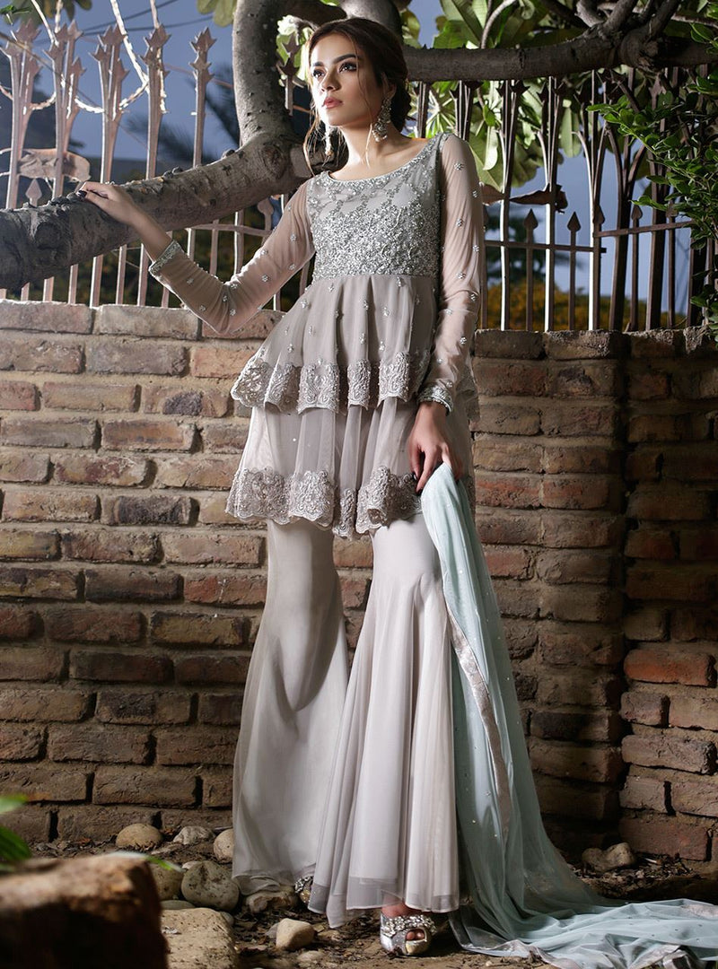 Zainab Chottani | Semi Formals | ASH WHITE AND ICE BLUE by Zainab Chottani - Designer Dress - Type: Ladies Clothes - Available at Libayah - 100% Original