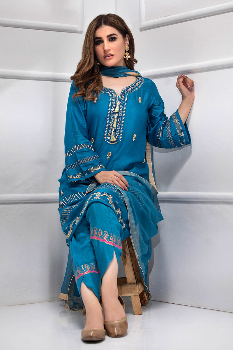 Fatima Khan | Luxury Pret 24 | LAPIS BLUE by Fatima Khan - Designer Dress - Type: Luxury - Available at Libayah - 100% Original