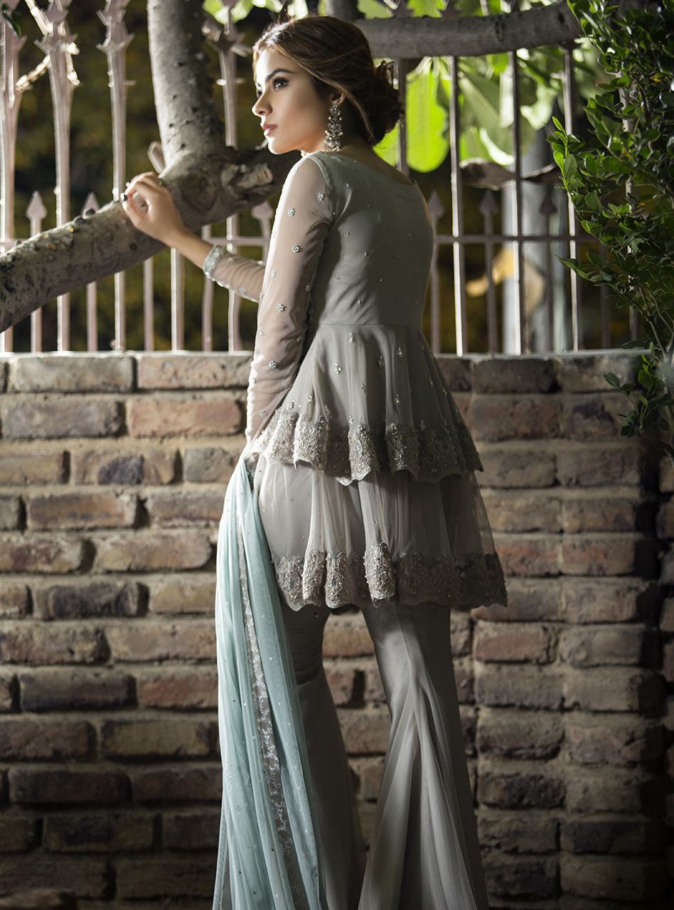 Zainab Chottani | Semi Formals | ASH WHITE AND ICE BLUE by Zainab Chottani - Designer Dress - Type: Ladies Clothes - Available at Libayah - 100% Original