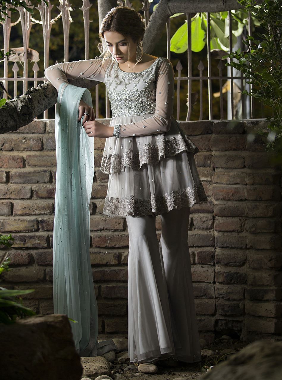 Zainab Chottani | Semi Formals | ASH WHITE AND ICE BLUE by Zainab Chottani - Designer Dress - Type: Ladies Clothes - Available at Libayah - 100% Original