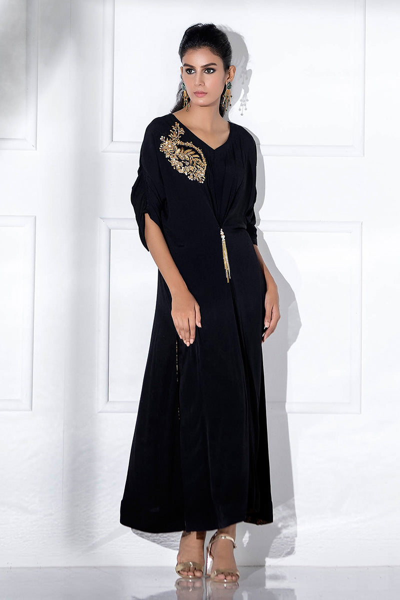 Fatima Khan | Luxury Pret 24 | JADE BLACK KAFTAN by Fatima Khan - Designer Dress - Type: Luxury - Available at Libayah - 100% Original