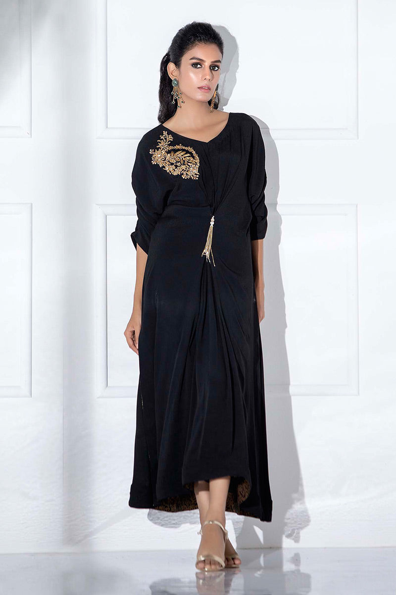 Fatima Khan | Luxury Pret 24 | JADE BLACK KAFTAN by Fatima Khan - Designer Dress - Type: Luxury - Available at Libayah - 100% Original
