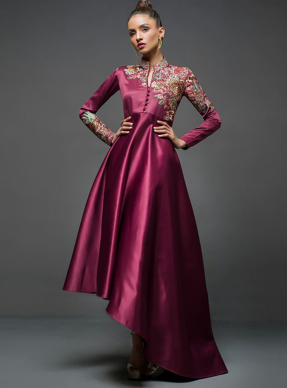 Zainab Chottani | Semi Formals | MAROON GOWN ASYMMETRICAL by Zainab Chottani - Designer Dress - Type: Ladies Clothes - Available at Libayah - 100% Original