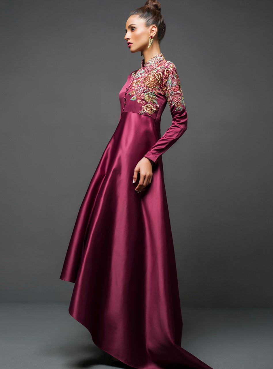 Zainab Chottani | Semi Formals | MAROON GOWN ASYMMETRICAL by Zainab Chottani - Designer Dress - Type: Ladies Clothes - Available at Libayah - 100% Original