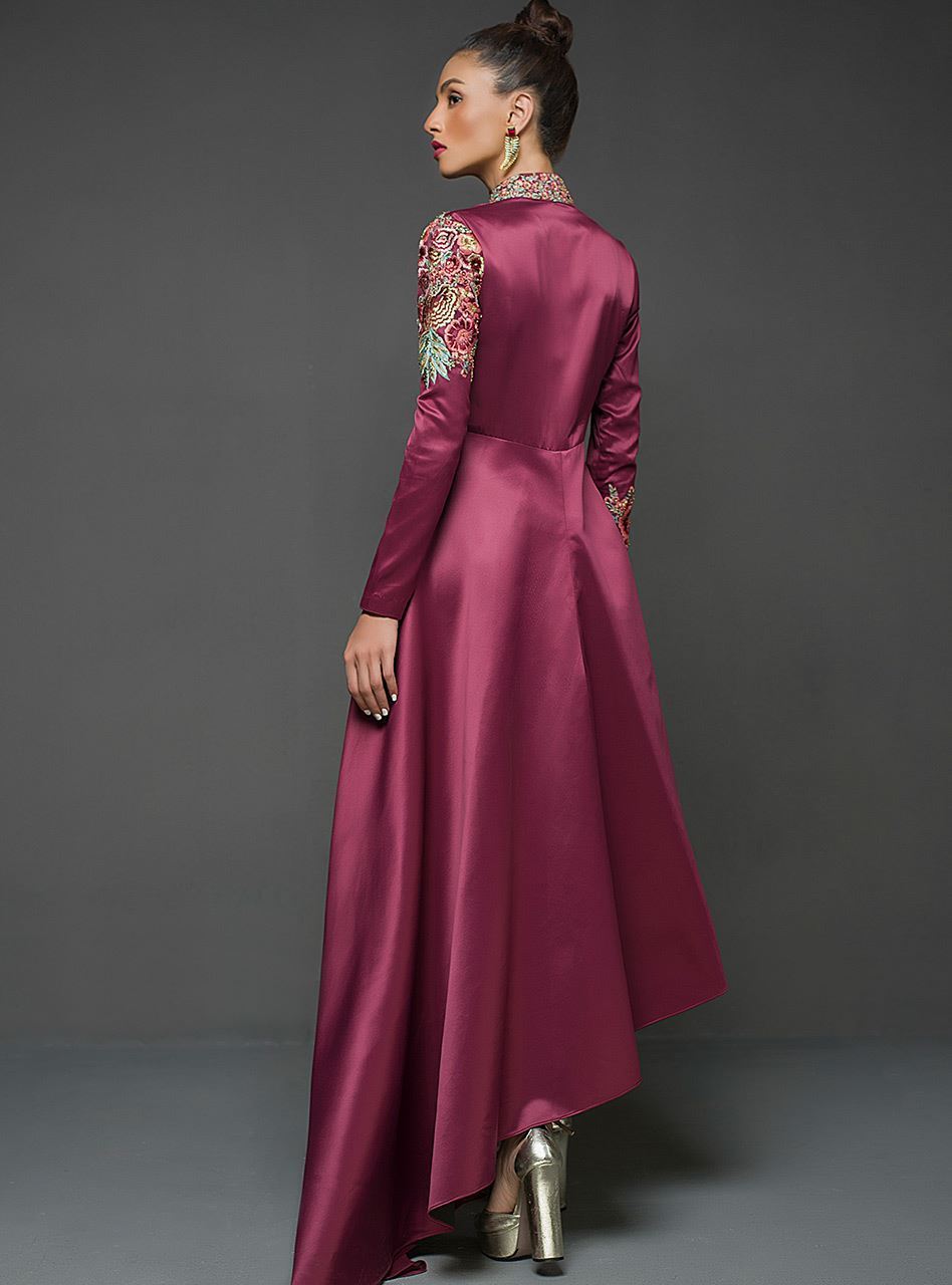 Zainab Chottani | Semi Formals | MAROON GOWN ASYMMETRICAL by Zainab Chottani - Designer Dress - Type: Ladies Clothes - Available at Libayah - 100% Original