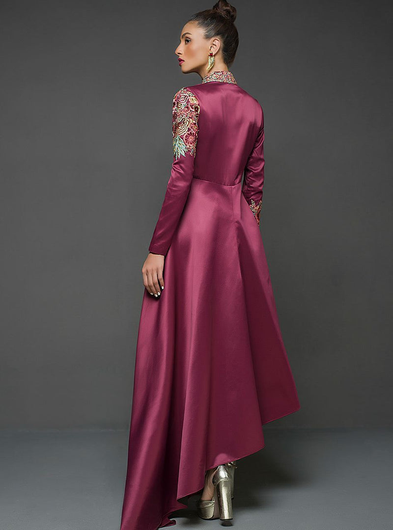 Zainab Chottani | Semi Formals | MAROON GOWN ASYMMETRICAL by Zainab Chottani - Designer Dress - Type: Ladies Clothes - Available at Libayah - 100% Original