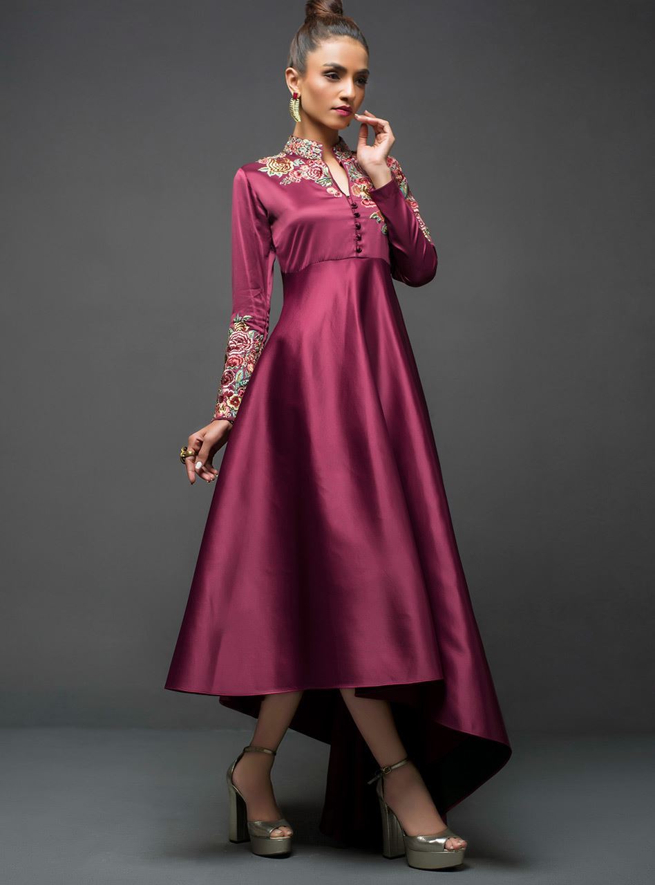 Zainab Chottani | Semi Formals | MAROON GOWN ASYMMETRICAL by Zainab Chottani - Designer Dress - Type: Ladies Clothes - Available at Libayah - 100% Original