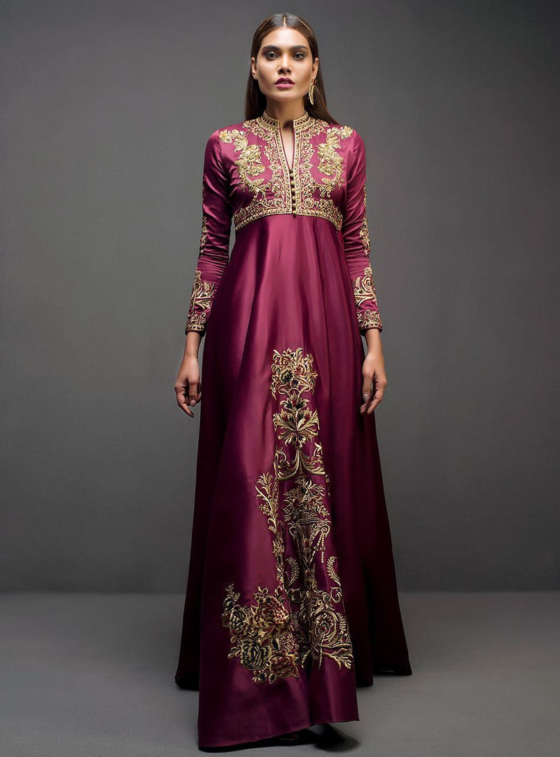 Zainab Chottani | Semi Formals | MAROON GOWN by Zainab Chottani - Designer Dress - Type: Ladies Clothes - Available at Libayah - 100% Original
