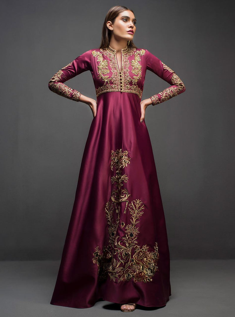 Zainab Chottani | Semi Formals | MAROON GOWN by Zainab Chottani - Designer Dress - Type: Ladies Clothes - Available at Libayah - 100% Original