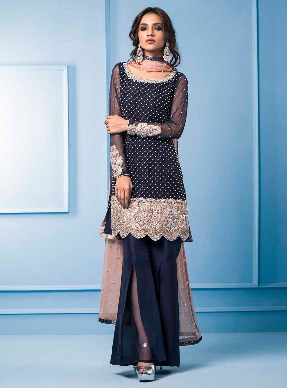 Zainab Chottani | Semi Formals | NAVY BLUE AND PINK by Zainab Chottani - Designer Dress - Type: Ladies Clothes - Available at Libayah - 100% Original