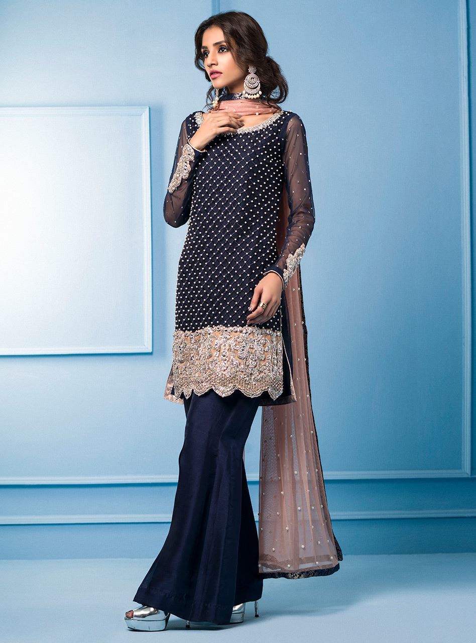 Zainab Chottani | Semi Formals | NAVY BLUE AND PINK by Zainab Chottani - Designer Dress - Type: Ladies Clothes - Available at Libayah - 100% Original