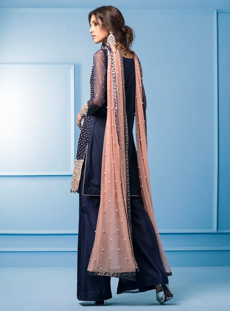 Zainab Chottani | Semi Formals | NAVY BLUE AND PINK by Zainab Chottani - Designer Dress - Type: Ladies Clothes - Available at Libayah - 100% Original