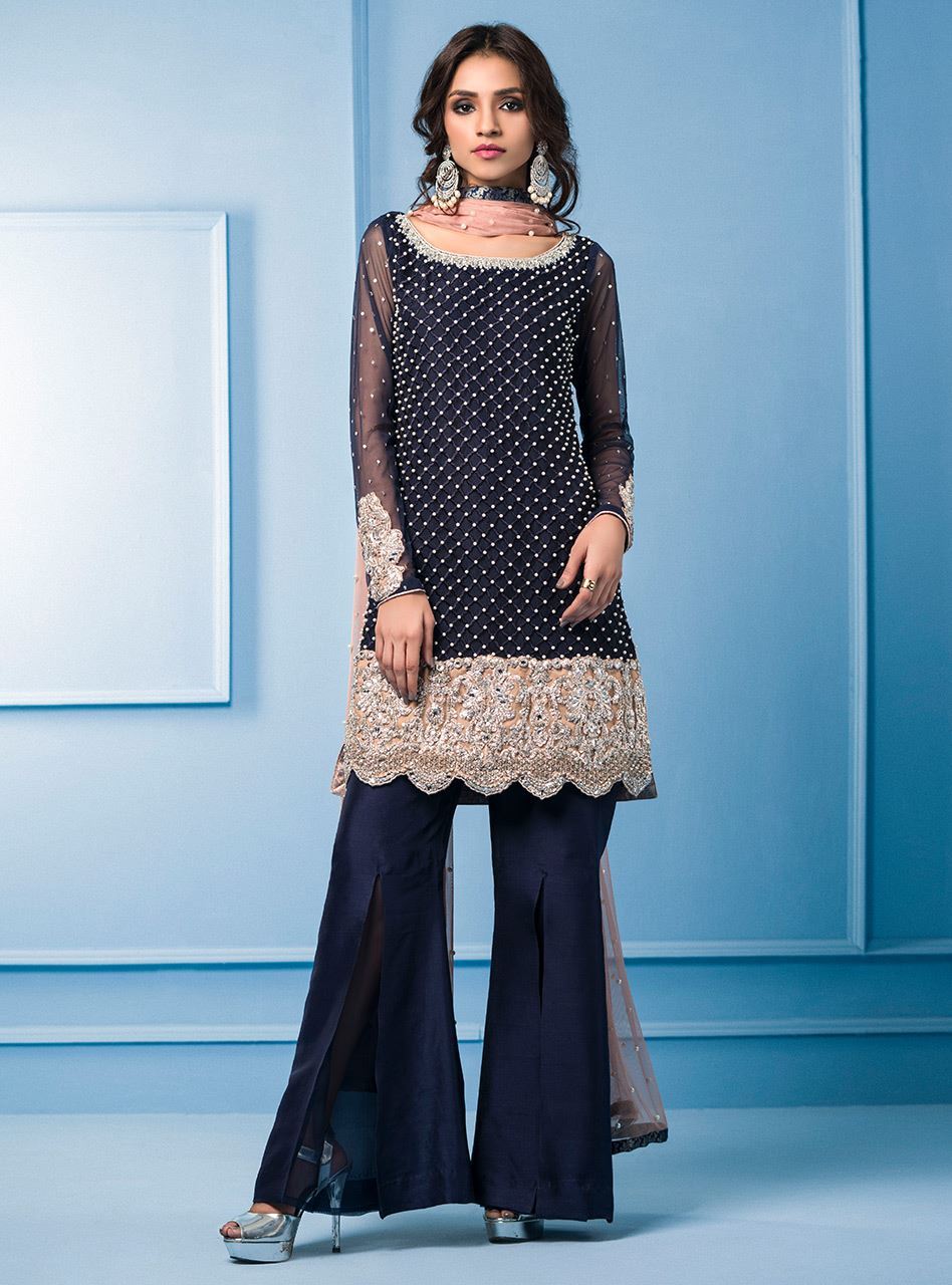 Zainab Chottani | Semi Formals | NAVY BLUE AND PINK by Zainab Chottani - Designer Dress - Type: Ladies Clothes - Available at Libayah - 100% Original