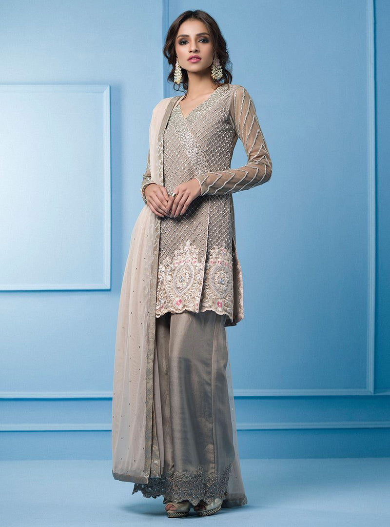 Zainab Chottani | Semi Formals | GREIGE AND PINK by Zainab Chottani - Designer Dress - Type: Ladies Clothes - Available at Libayah - 100% Original