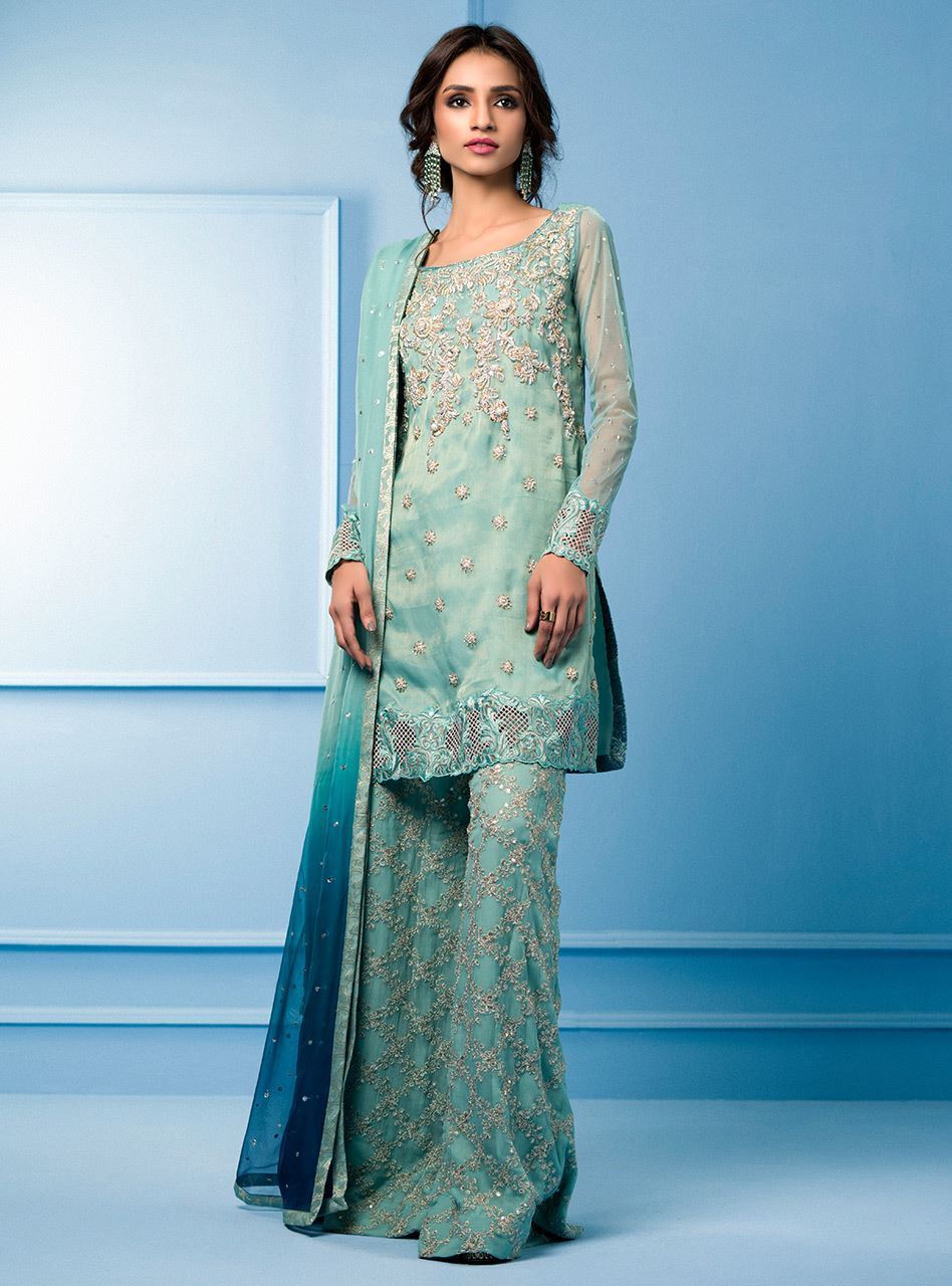 Zainab Chottani | Semi Formals | AQUA AND TEAL by Zainab Chottani - Designer Dress - Type: Ladies Clothes - Available at Libayah - 100% Original