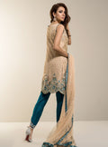 Zainab Chottani | Semi Formals | BEIGE GOLD WITH TEAL DRESS by Zainab Chottani - Designer Dress - Type: Ladies Clothes - Available at Libayah - 100% Original