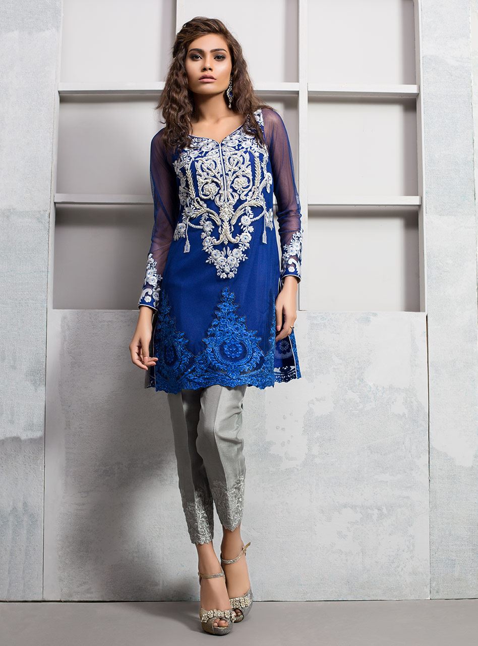 Zainab Chottani | Luxury Pret | COBALT BLUE NET SHIRT by Zainab Chottani - Designer Dress - Type: Ladies Clothes - Available at Libayah - 100% Original