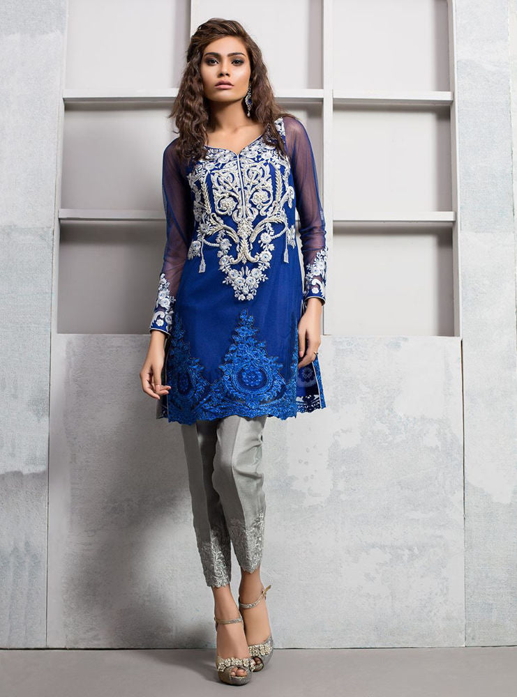 Zainab Chottani | Luxury Pret | COBALT BLUE NET SHIRT by Zainab Chottani - Designer Dress - Type: Ladies Clothes - Available at Libayah - 100% Original