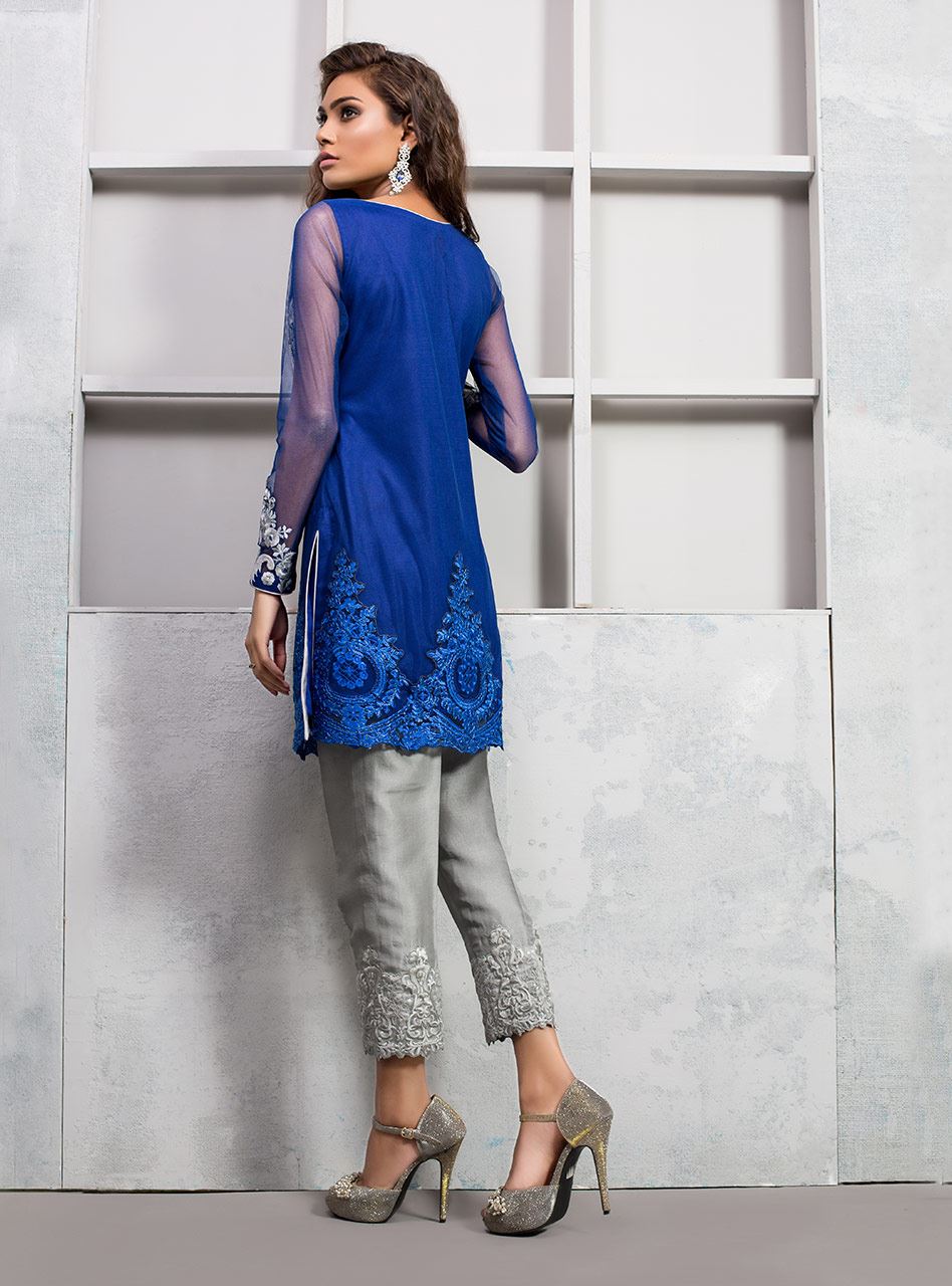 Zainab Chottani | Luxury Pret | COBALT BLUE NET SHIRT by Zainab Chottani - Designer Dress - Type: Ladies Clothes - Available at Libayah - 100% Original