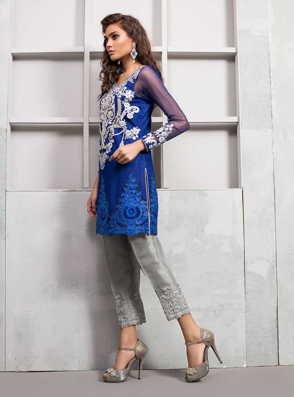 Zainab Chottani | Luxury Pret | COBALT BLUE NET SHIRT by Zainab Chottani - Designer Dress - Type: Ladies Clothes - Available at Libayah - 100% Original