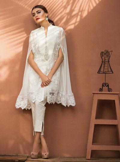 Chiffon White Cape – authentic Pakistani formal dress from the Zainab Chottani The Kaftan Edit collection for women in the UK