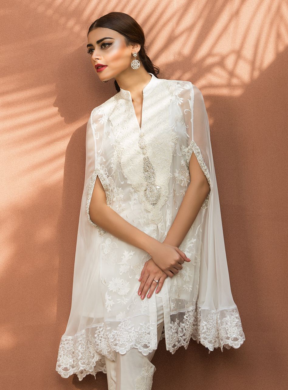 Zainab Chottani | Luxury Pret | CHIFFON WHITE CAPE by Zainab Chottani - Designer Dress - Type: Ladies Clothes - Available at Libayah - 100% Original