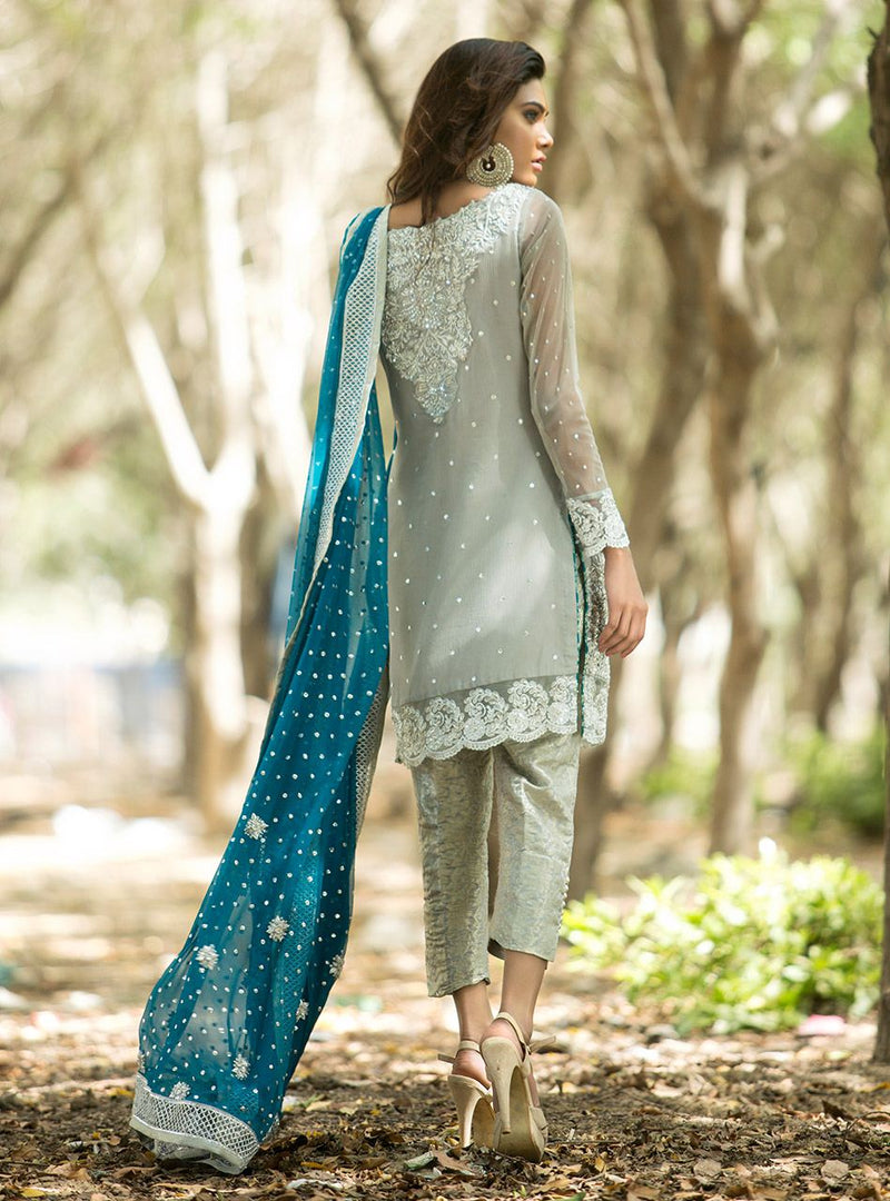 Zainab Chottani | Semi Formals | SILVER AND TEAL DRESS by Zainab Chottani - Designer Dress - Type: Ladies Clothes - Available at Libayah - 100% Original