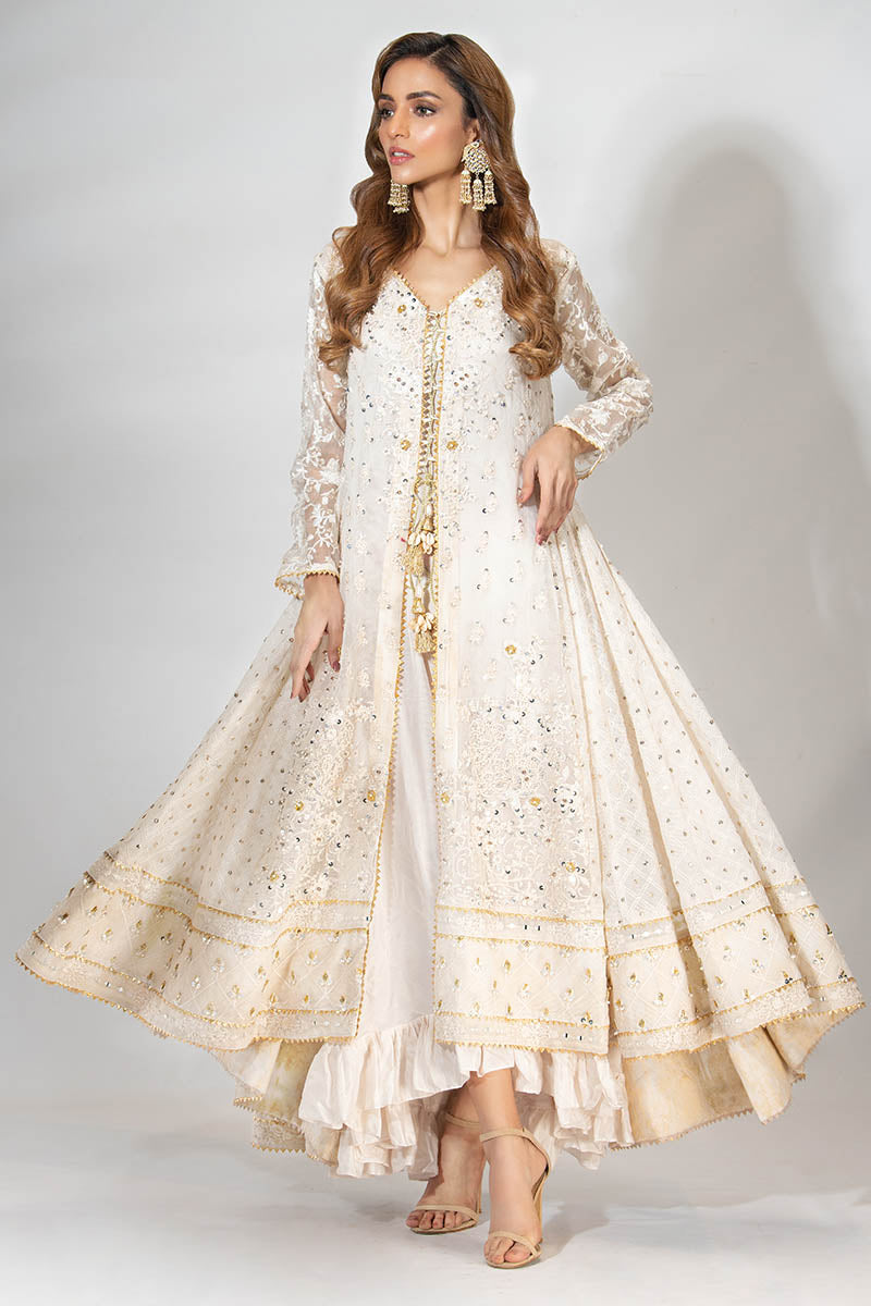 Fatima Khan | Best Sellers 24 | EGG SHELL WHITE KALIDAR by Fatima Khan - Designer Dress - Type: Luxury - Available at Libayah - 100% Original
