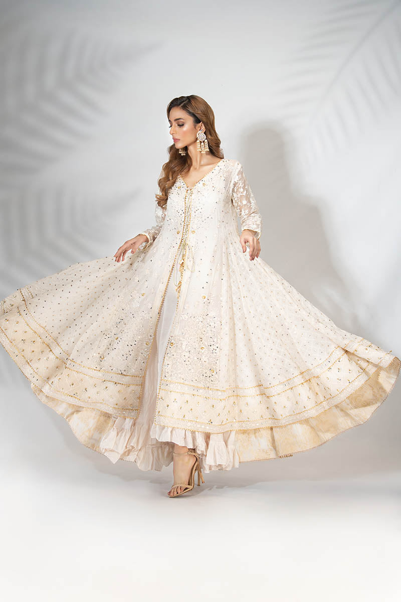 Fatima Khan | Best Sellers 24 | EGG SHELL WHITE KALIDAR by Fatima Khan - Designer Dress - Type: Luxury - Available at Libayah - 100% Original