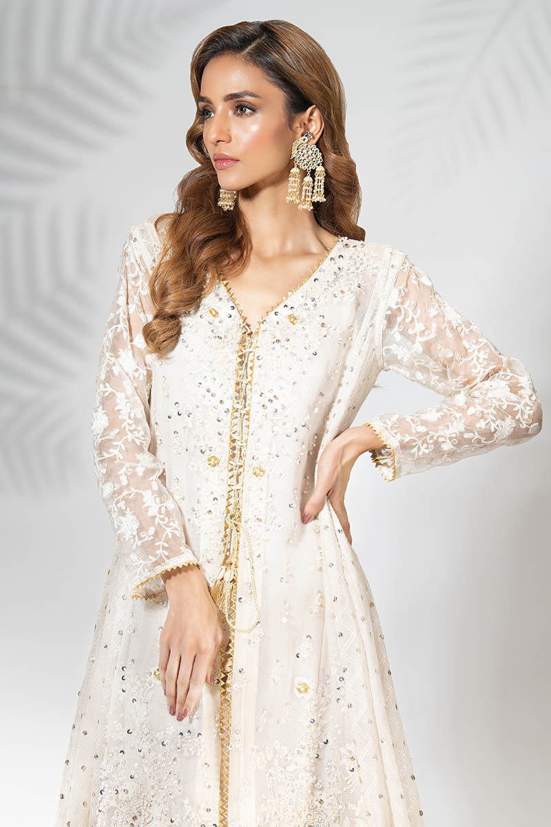 Fatima Khan | Best Sellers 24 | EGG SHELL WHITE KALIDAR by Fatima Khan - Designer Dress - Type: Luxury - Available at Libayah - 100% Original