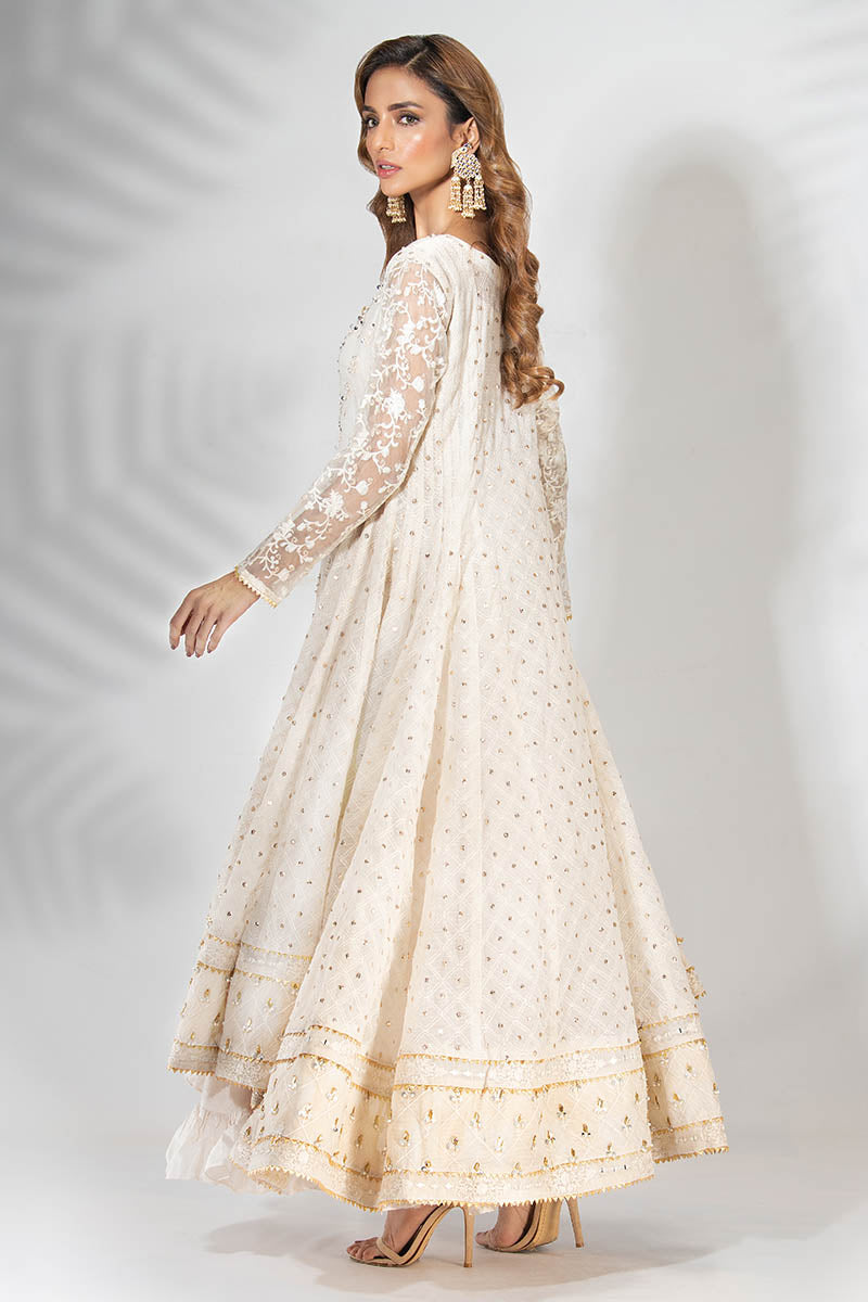 Fatima Khan | Best Sellers 24 | EGG SHELL WHITE KALIDAR by Fatima Khan - Designer Dress - Type: Luxury - Available at Libayah - 100% Original