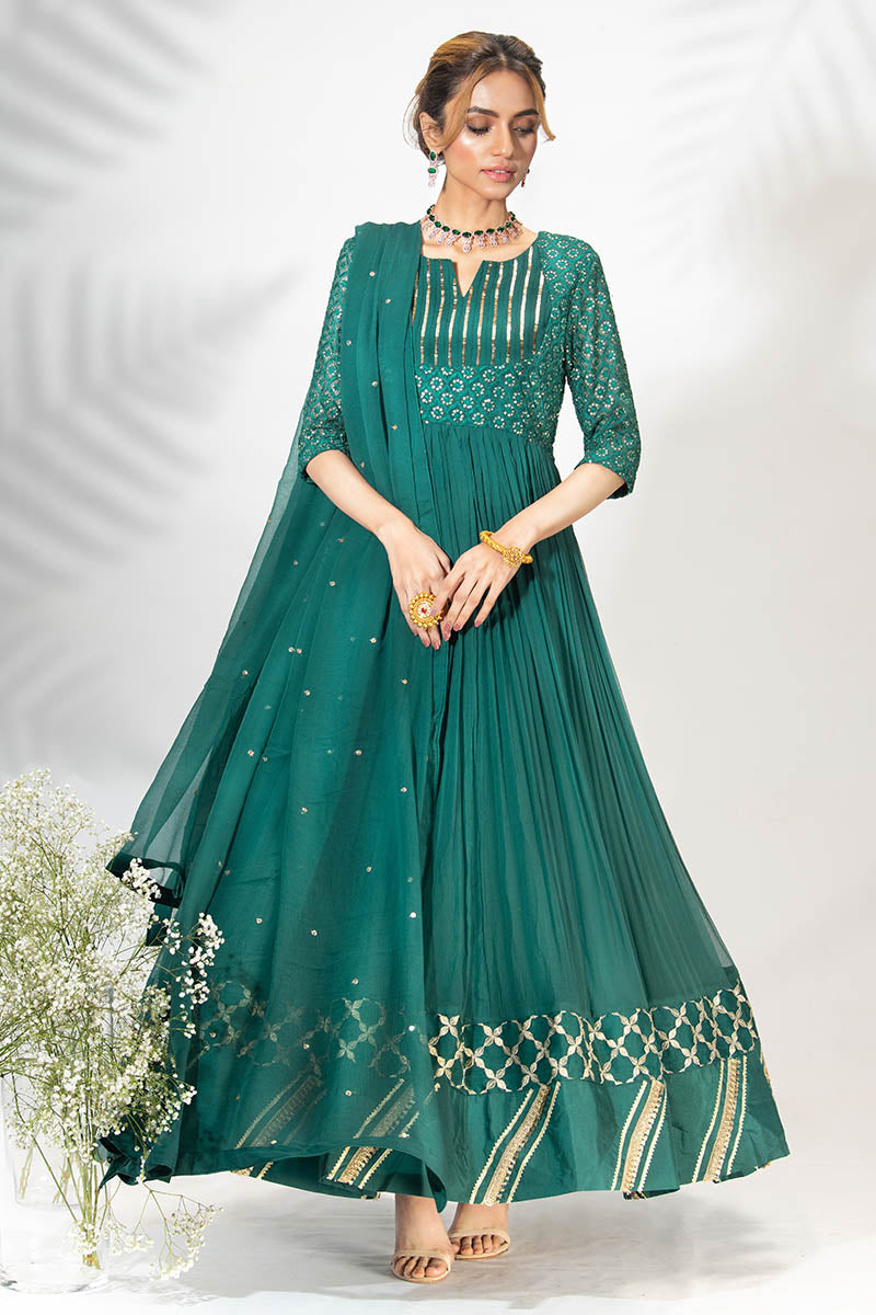 Fatima Khan | Best Sellers 24 | TEA GREEN PISHWAS by Fatima Khan - Designer Dress - Type: Luxury - Available at Libayah - 100% Original