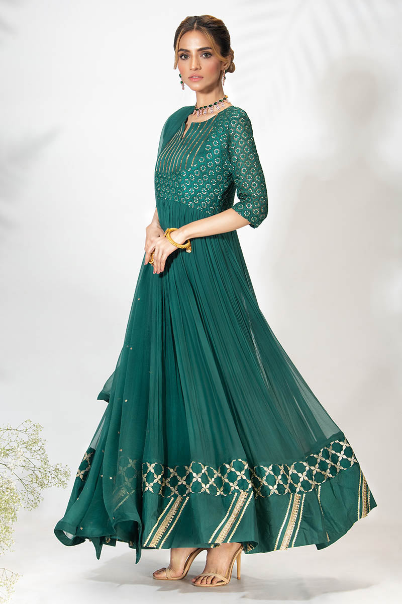 Fatima Khan | Best Sellers 24 | TEA GREEN PISHWAS by Fatima Khan - Designer Dress - Type: Luxury - Available at Libayah - 100% Original