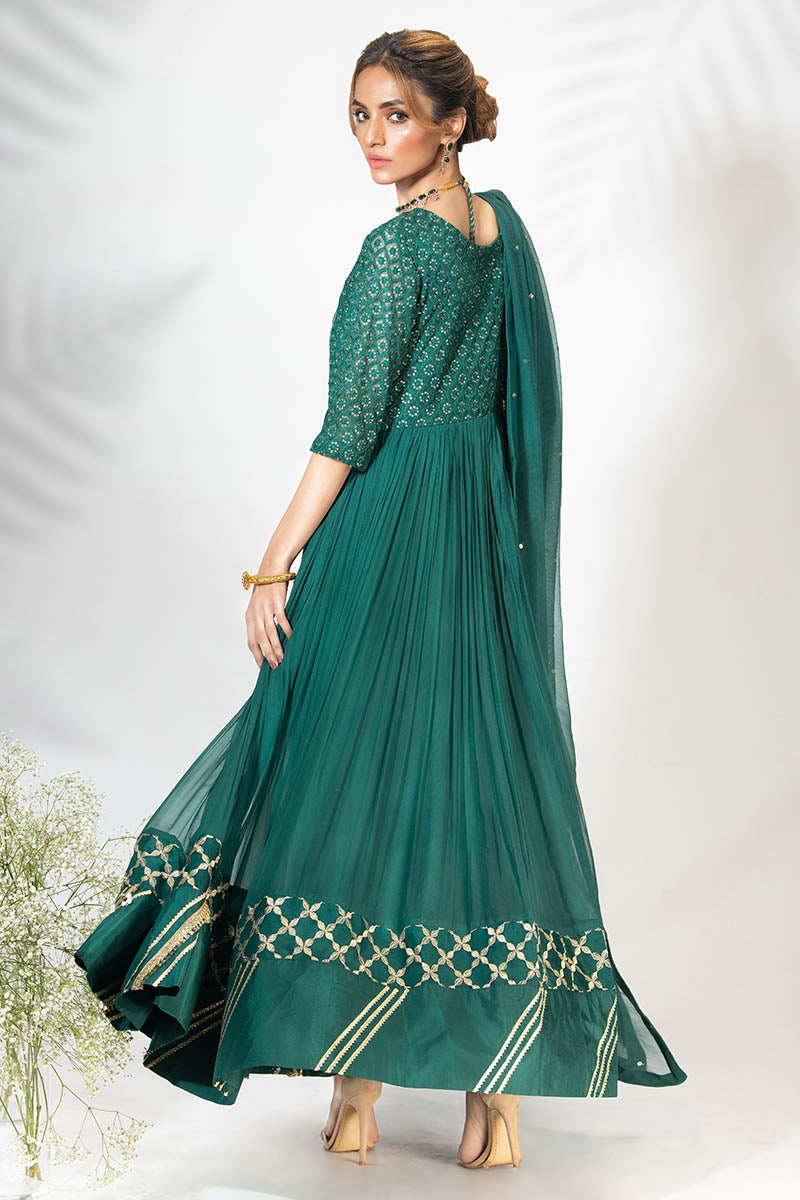 Fatima Khan | Best Sellers 24 | TEA GREEN PISHWAS by Fatima Khan - Designer Dress - Type: Luxury - Available at Libayah - 100% Original