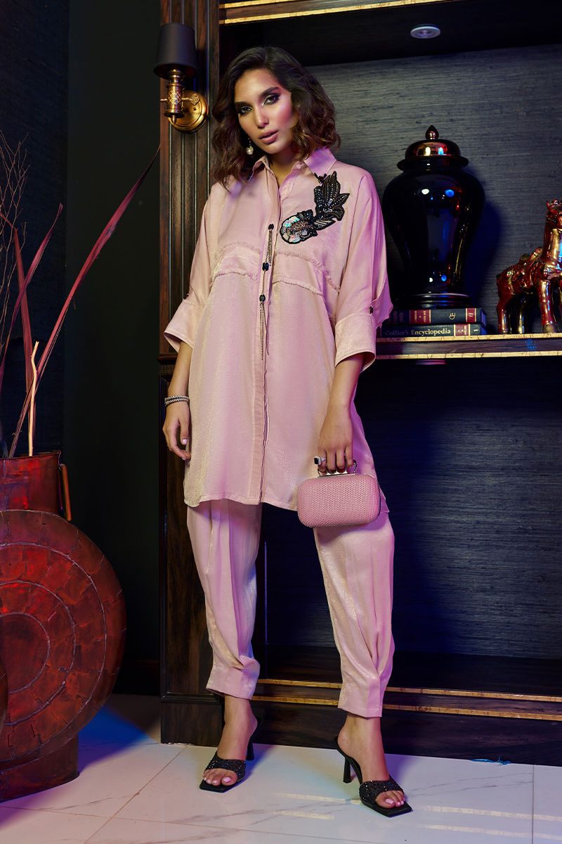 Wardha Saleem | Luxury Pret Fusion Wear | ZEN SALMON PINK CO-ORD SET by Wardha Saleem - Designer Dress - Type: Ladies Clothes - Available at Libayah - 100% Original