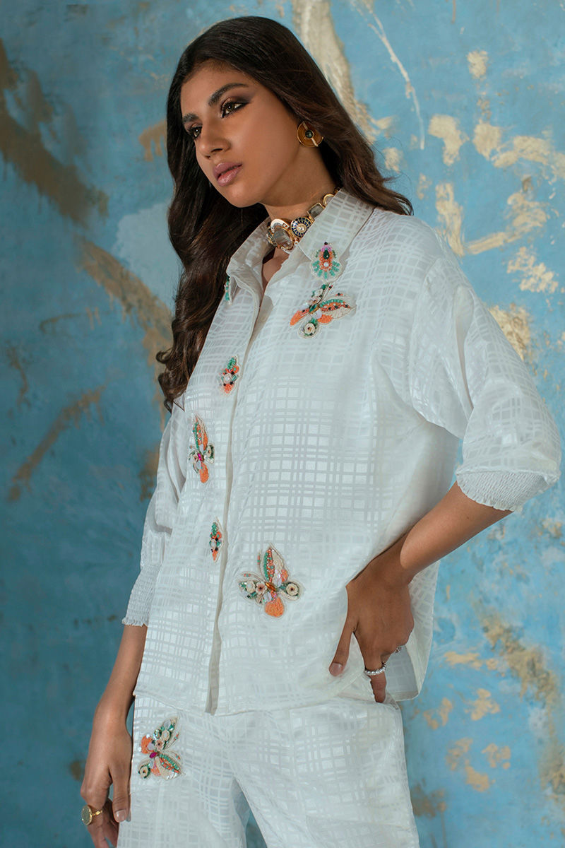 Wardha Saleem | Luxury Pret Fusion Wear | BUTTERFLY CRUSH (WHITE) by Wardha Saleem - Designer Dress - Type: Ladies Clothes - Available at Libayah - 100% Original