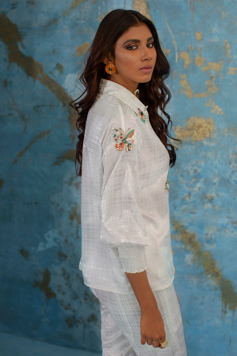 Wardha Saleem | Luxury Pret Fusion Wear | BUTTERFLY CRUSH (WHITE) by Wardha Saleem - Designer Dress - Type: Ladies Clothes - Available at Libayah - 100% Original