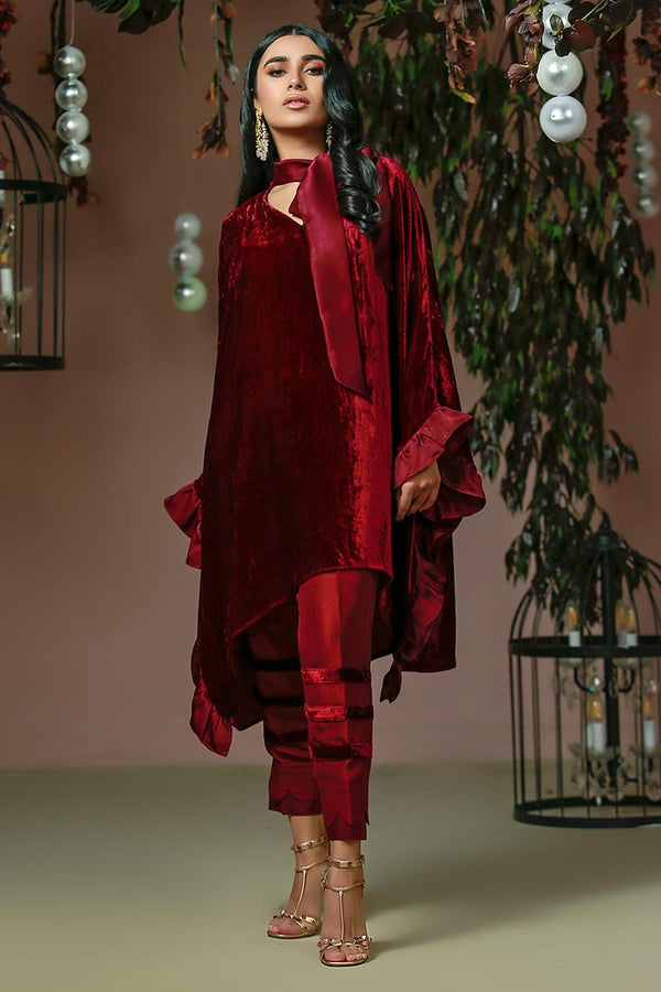 Ansab Jahangir | Bow Velvet Edit | FLUTTER DREAM by Ansab Jahangir - Designer Dress - Type: Ladies Clothes - Available at Libayah - 100% Original